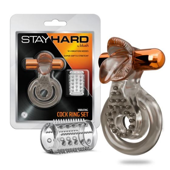 Stay Hard Vibrating Cock Ring Set with Sleeve