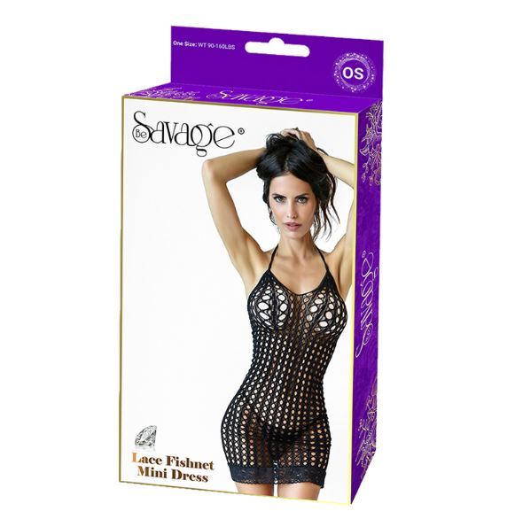 Lace fishnet mini dress black