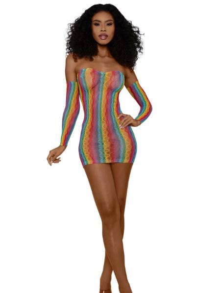 Mini dress with arm warmers rainbow os