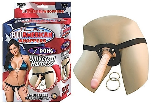 All American Whoppers 7-Inch Dong With Universal Harness Flesh